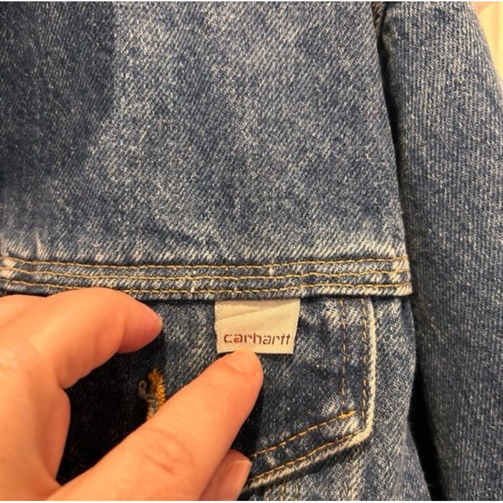 Vtg Carhartt Denim Jean Trucker Jacket Flannel Lined 100 Year Plaid Large - Picture 2 of 13